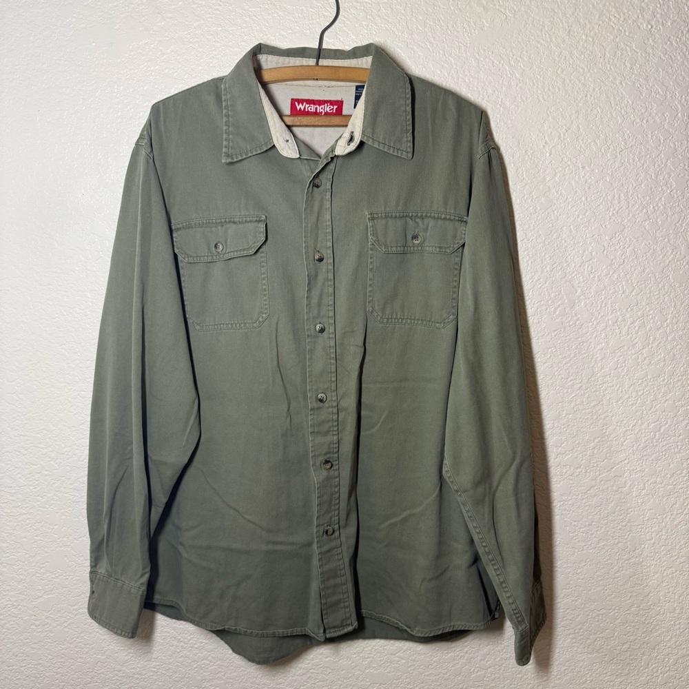 Mens Green Wrangler Button Down Shirt Large